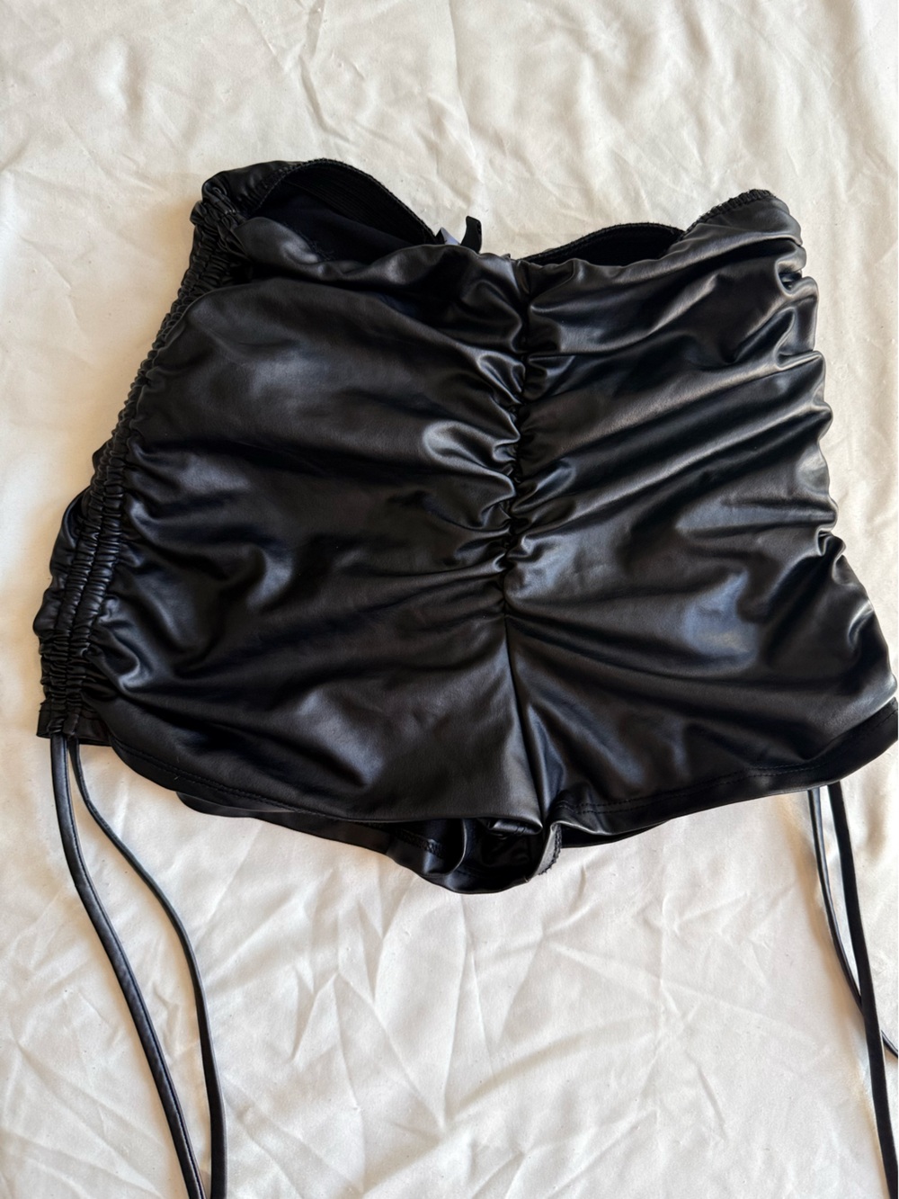 Muse Black High-Waist Faux Leather Ruched Shorts